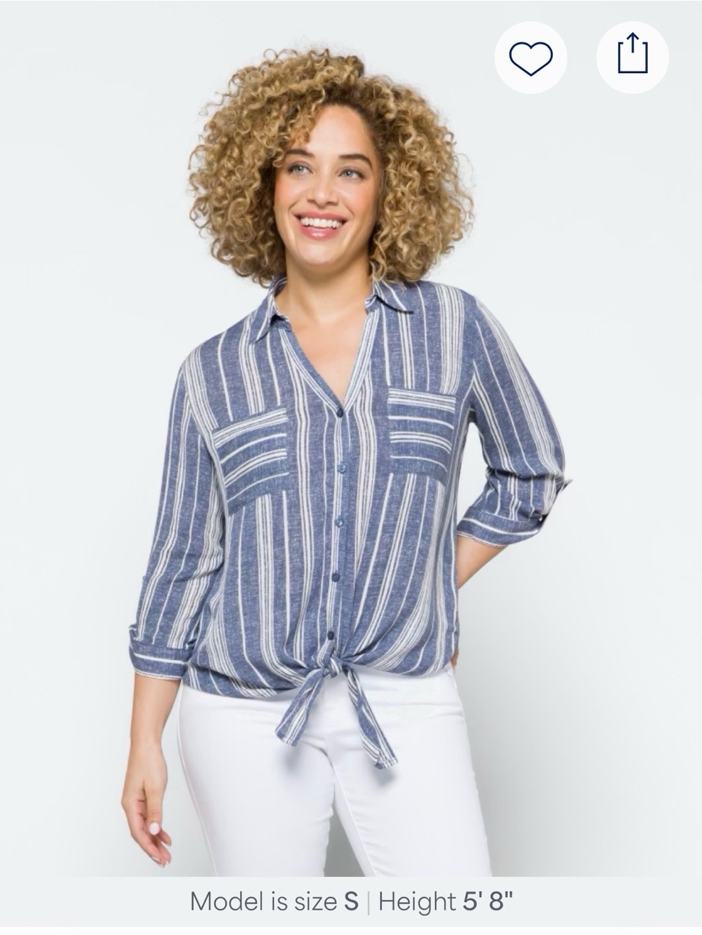 Striped Blue Tie-Front Button-Down Shirt